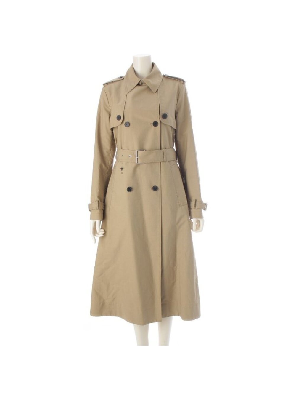 Dior Cotton Bee Embroidery Pleated Trench Coat Beige 34